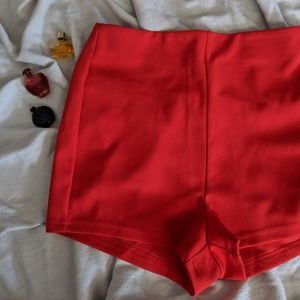 Tomato red high waisted shorts